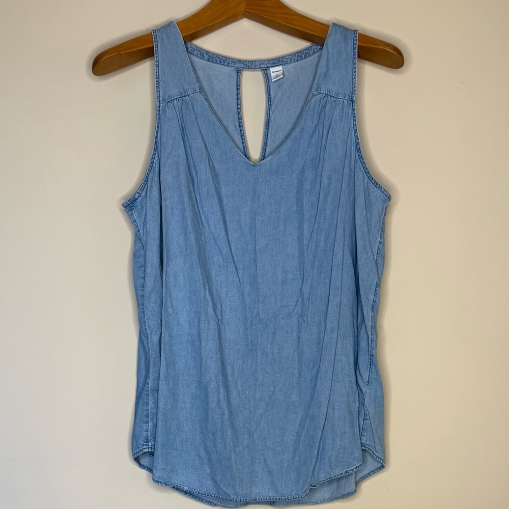 Sleeveless V-Neck Keyhole Tank Top Blouse Denim XL Tall
